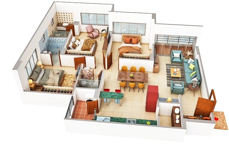 3 BHK Elegance Floor Plan - Aadhya Arambh