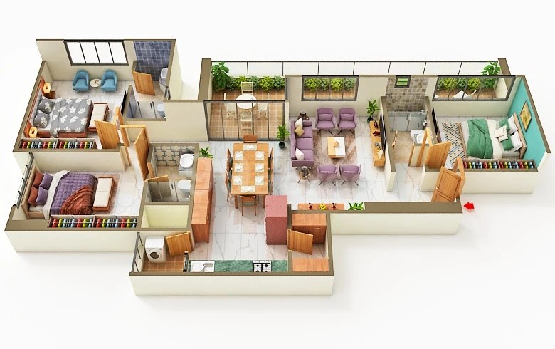 3 BHK Elegance Floor Plan - Arvind Iconia