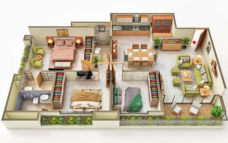 3 BHK Elegance Floor Plan - Aarambh Regal