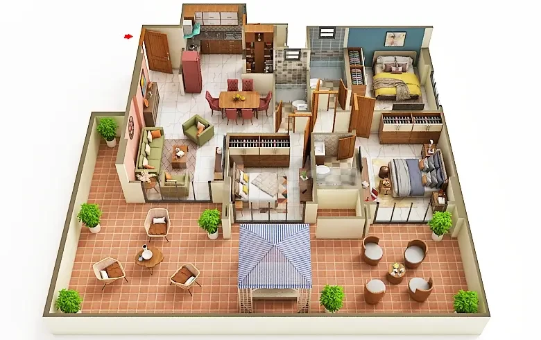 3 BHK Elegance Floor Plan - Adani Amora