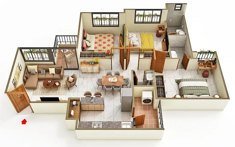 3 BHK Elegance Floor Plan - B Eminent