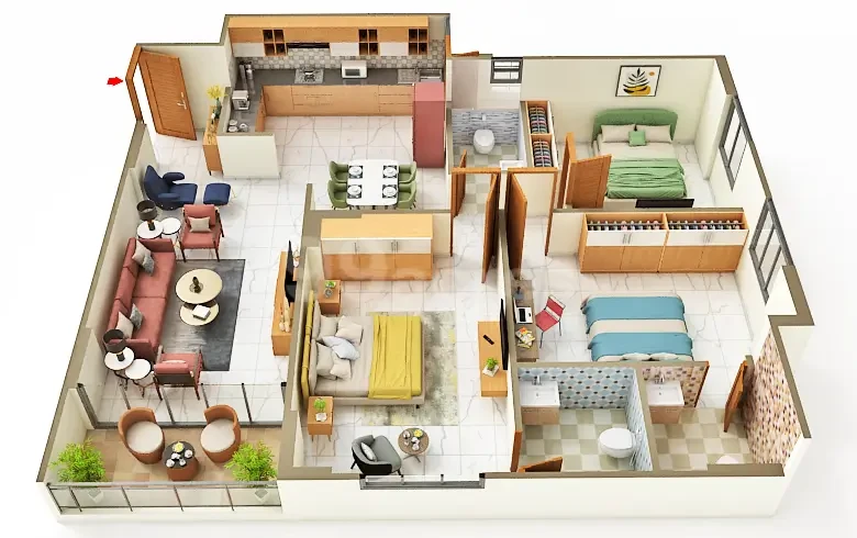 3 BHK Elegance Floor Plan - Ratnabhumi Turquoise Glamouere
