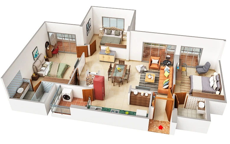 3 BHK Elegance Floor Plan - The Balcony by Kaavyaratna