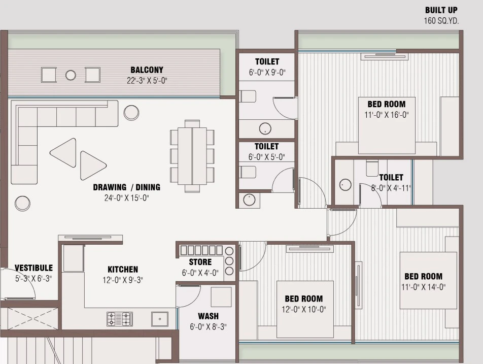 3 BHK Elegance Floor Plan - Blue Bell Parkview