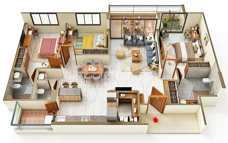 3 BHK Elegance Floor Plan - Parklane Twins