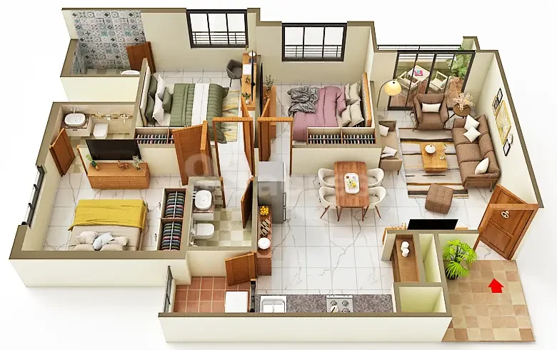 3 BHK Elegance Floor Plan - Rameshwar City