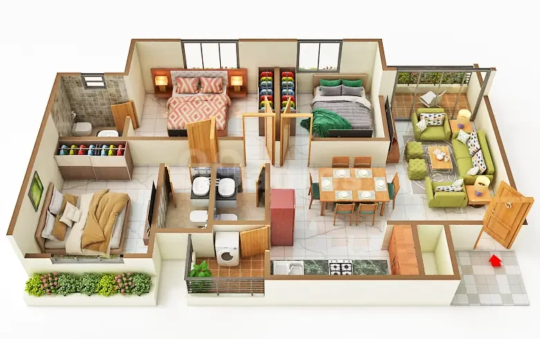 3 BHK Elegance Floor Plan - Swastik Varmine