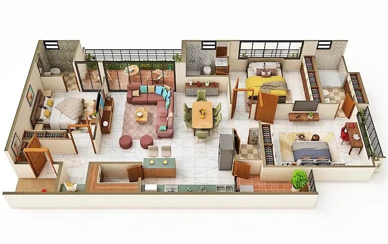 3 BHK Elegance Floor Plan - Trinay Anagh