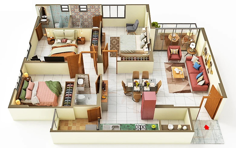 3 BHK Elegance Floor Plan - Terrace Skyline