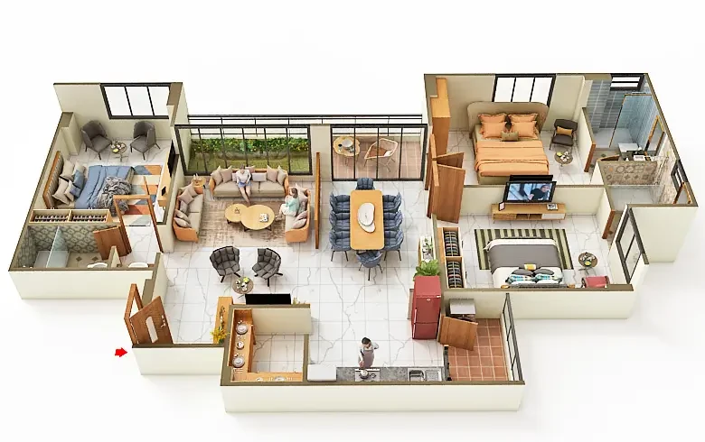 3 BHK Elegance Floor Plan - Unique Luxuria